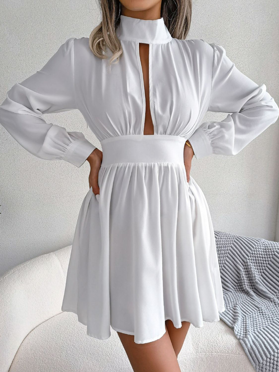 Cutout Turtleneck A-Line Mini Dress - store name